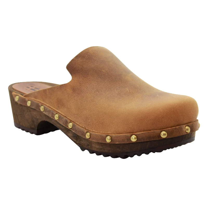 KLÄGN Elin Wood Open Back Full Grain Oiled Leather Clogs