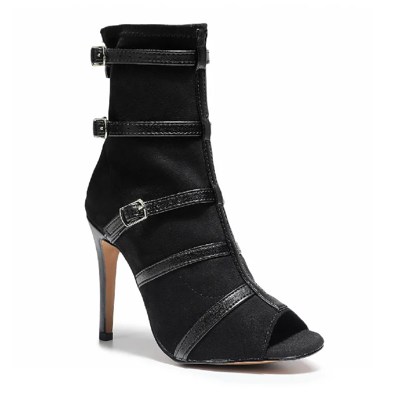 Beauty Ankle Bootie - Black Vegan Stretch Suede - Street Sole