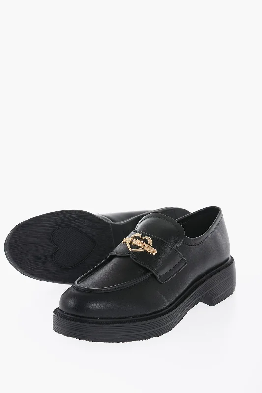 Moschino Love Leather Loafers With Golden Logo