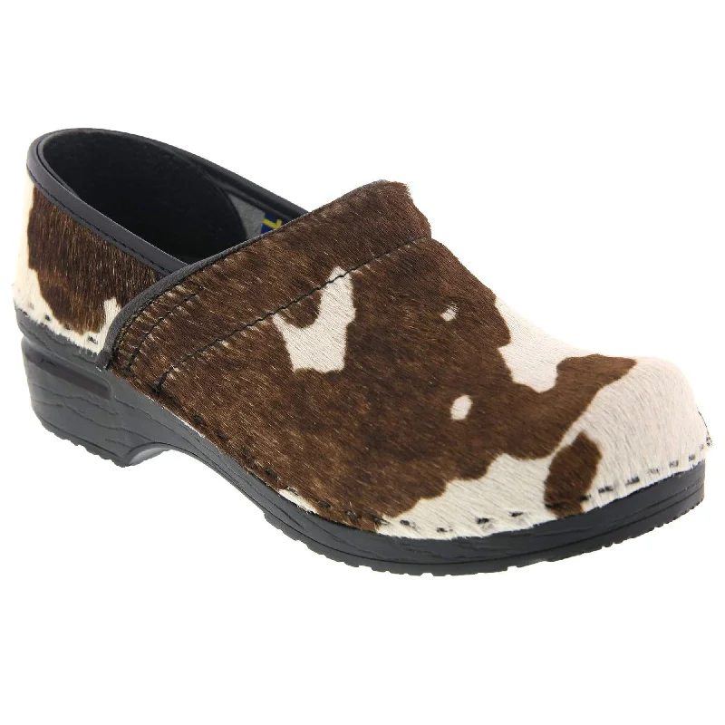 BJORK PROFESSIONAL Safari Collection Leather Clogs in Brown and White Cow - FACTORY SECOND