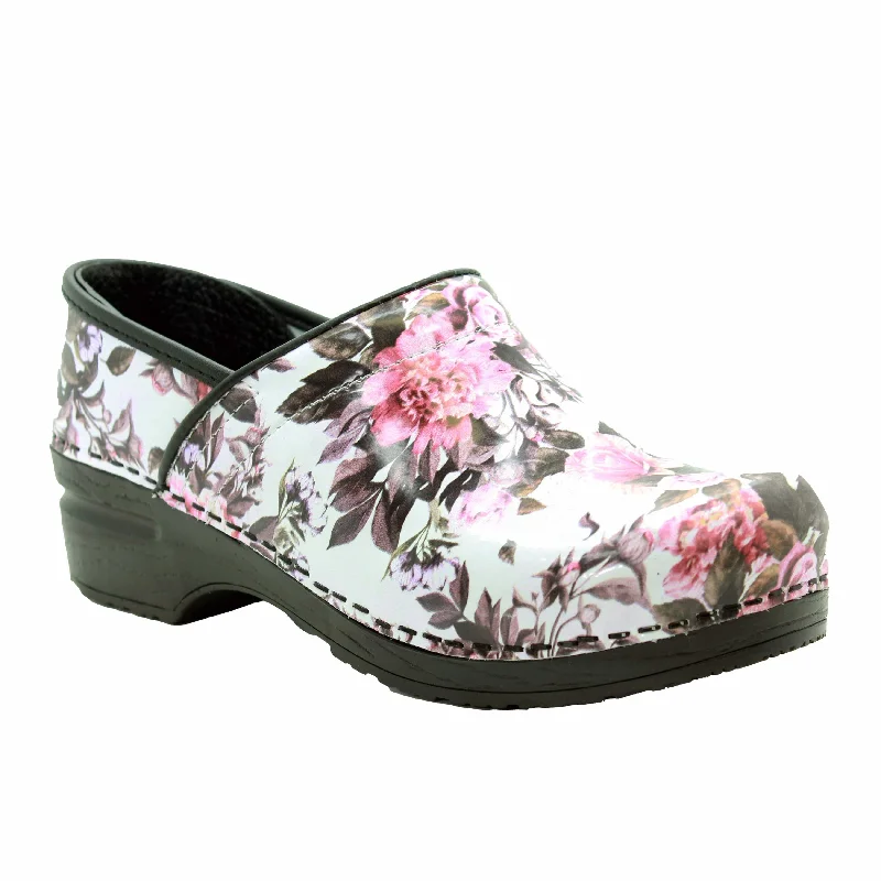 BJORK PROFESSIONAL Pink Roses Leather Clogs - FACTORY SECOND