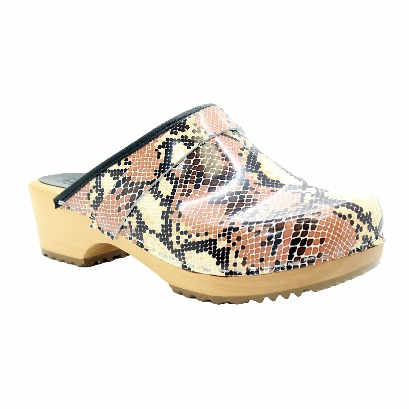 BJORK Maja Open Back Python Leather Clogs - FACTORY SECOND