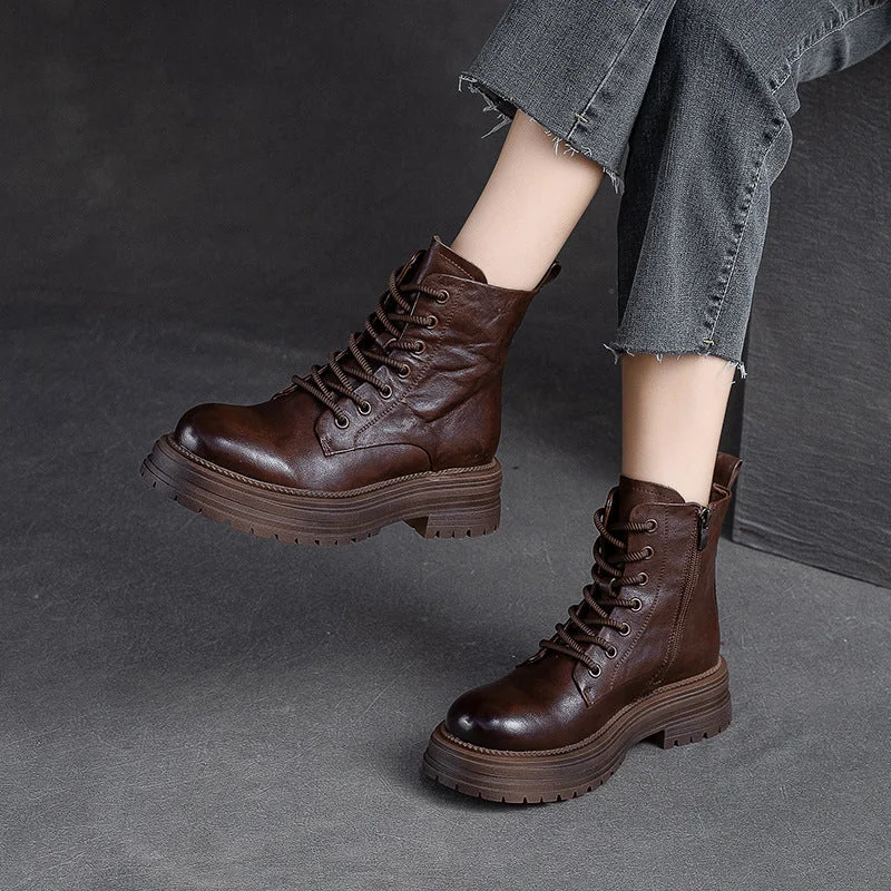 Women Retro Classic Patchwork Leather Boots