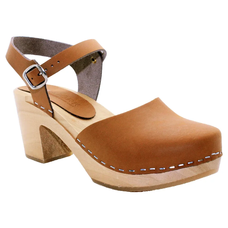 BJORK MARGARETA Swedish Wood Clog Sandals in Oiled Leather