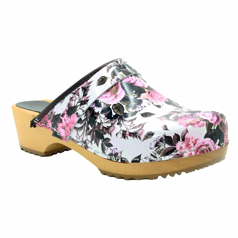 BJORK Maja Open Back Pink Roses Leather Clogs - FACTORY SECOND