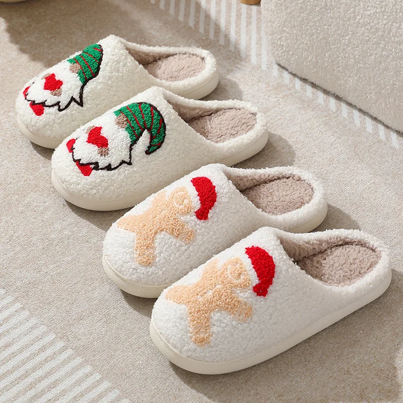 Wholesale Christmas Deer Gingerbread Man Winter Indoor Warmth Home Smiling Face Cotton Slippers