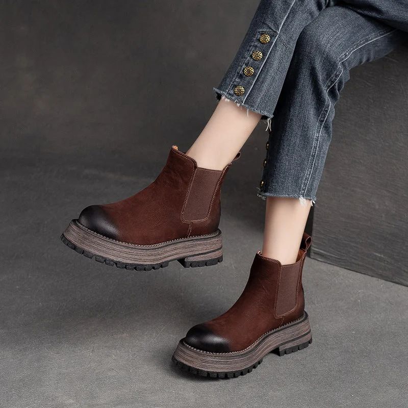 Women Retro Nubuck Leather Thick Soled Ankle Boots