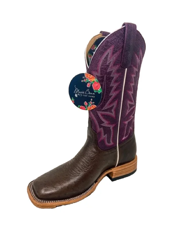 Macie Bean Womens 12in Sangria Sinsation Smooth Ostrich Cowboy Boots 8.5 M