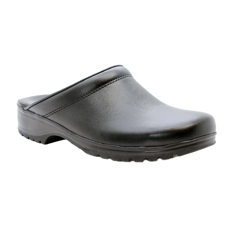 BJORK Men's Flex Pro Open Back Black Leather Clogs