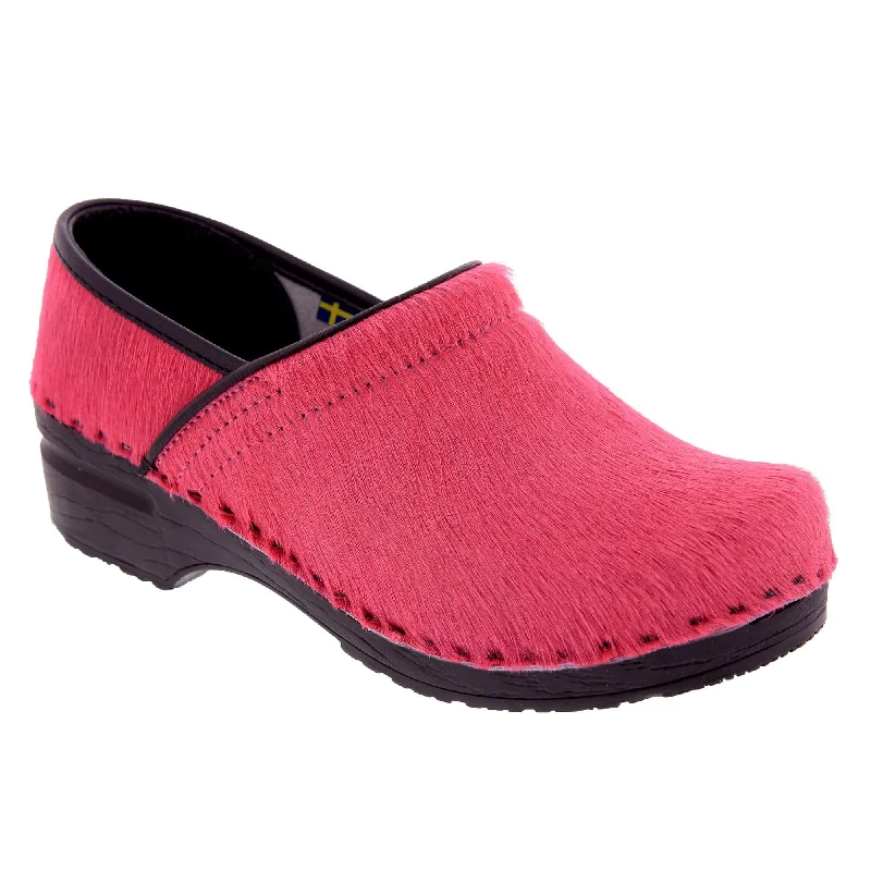 BJORK PROFESSIONAL Fuchsia Fur Leather Clogs - CLOSEOUT