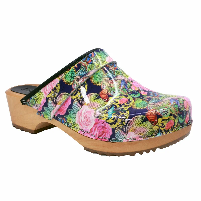 BJORK Maja Wood Colibri Printed Leather Clogs