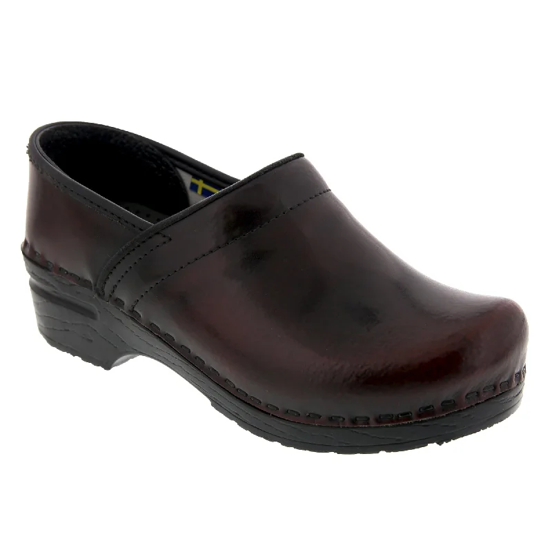 BJORK PROFESSIONAL Women's Bordeaux Cabrio Leather Clogs - FACTORY SECOND