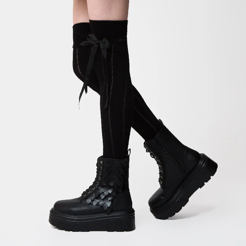 Draco Scale Chunky Stomper Boots - Black