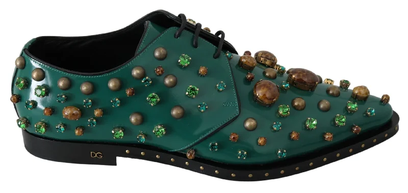 Dolce & Gabbana Emerald Leather Dress Shoes with Crystal Women's Accents