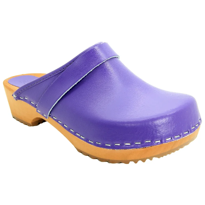 BJORK Maja Wood Open Back Leather Clogs in Purple - CLOSEOUT