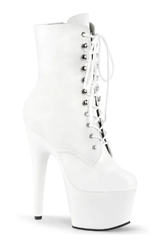 ADORE-1020 White Faux Leather Ankle Boot