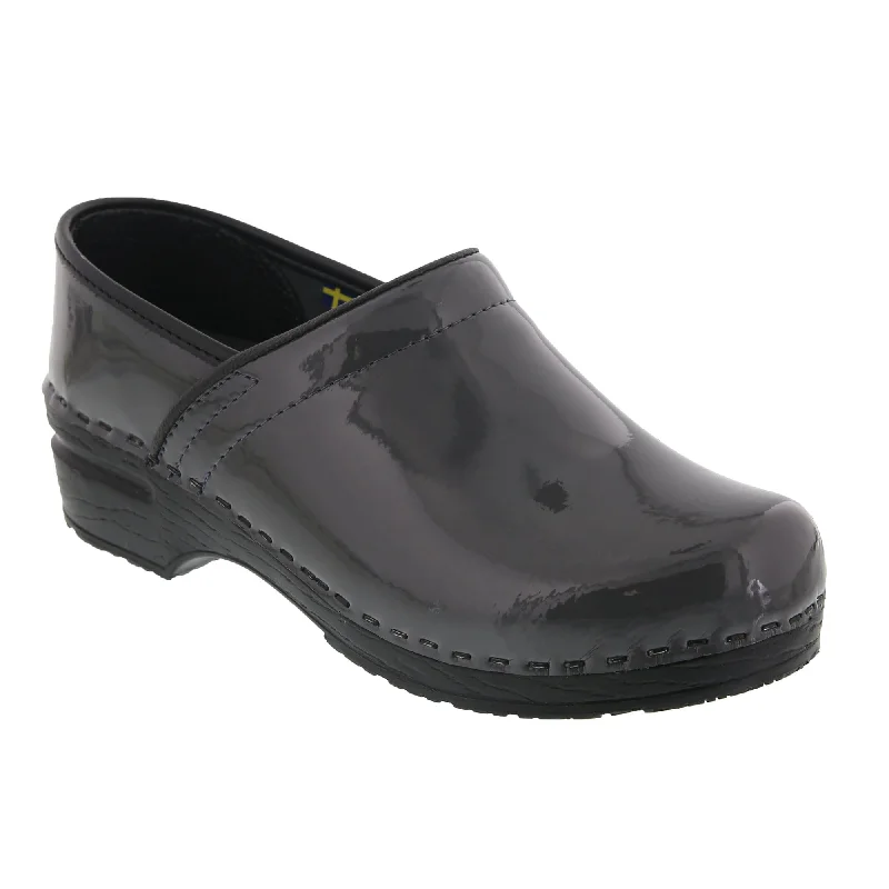 BJORK PRO ELSA Grey Patent Leather Clogs - CLOSEOUT