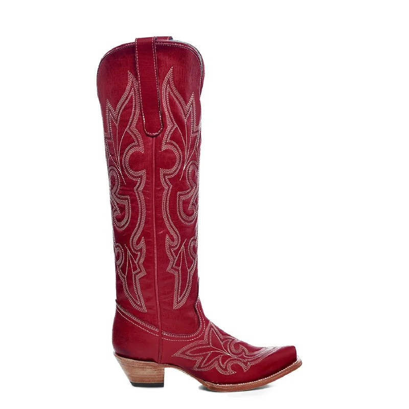 Corral Womens Embroidery Tall Top Snip Toe Red Cowhide 17in Cowboy Boots