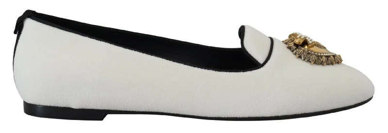 Dolce & Gabbana Elegant  Velvet Loafers with  Heart Women's Detail