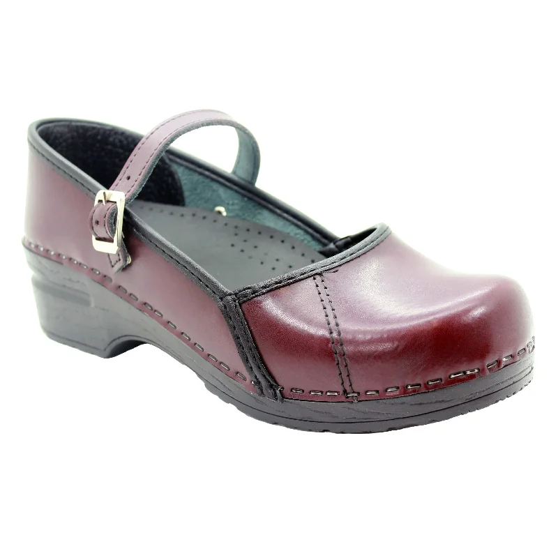 BJORK MARCELLA Mary Jane Cabrio Bordeaux Leather Clogs - FACTORY SECOND