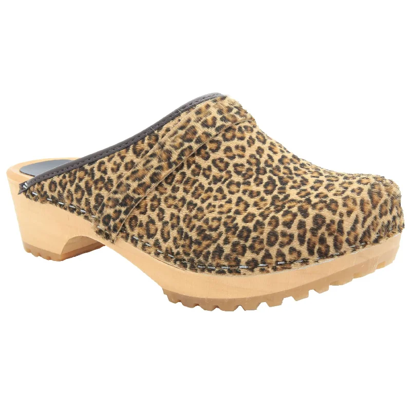 BJORK Safari Wood Open Back Leopard Clogs - CLOSEOUT