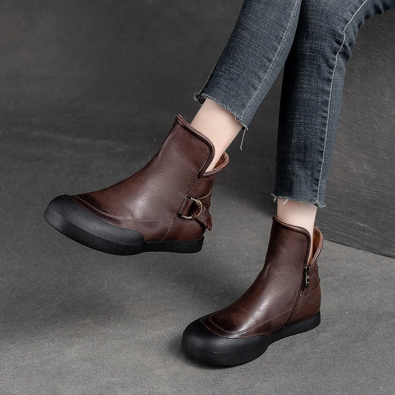 Women Retro Minimalist Leather Flat Casual Ankle Boots