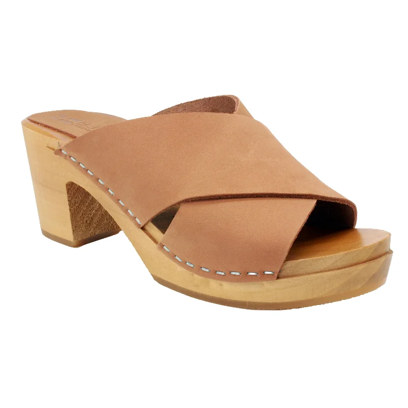 BJORK RIKKE Swedish Wooden Clogs in Cognac Nubuck