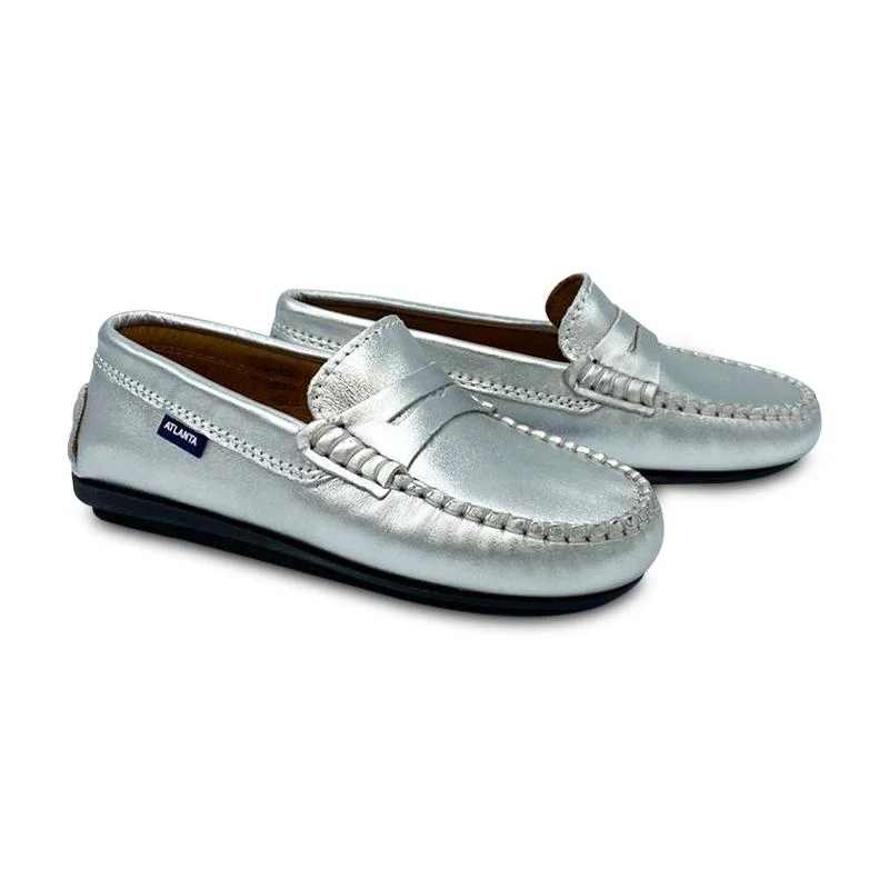 Atlanta Mocassin Silver Metal Penny Loafer 032 **41