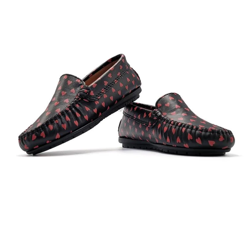 Atlanta Mocassin Black Red Heart Loafer 015