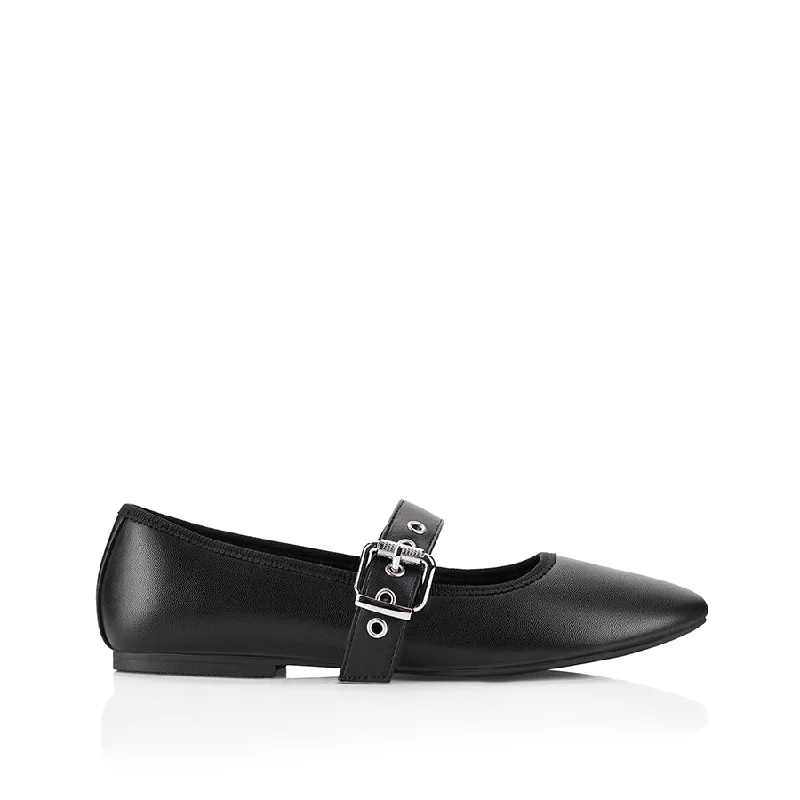 Banks Buckled Mary-Jane Flats - Black