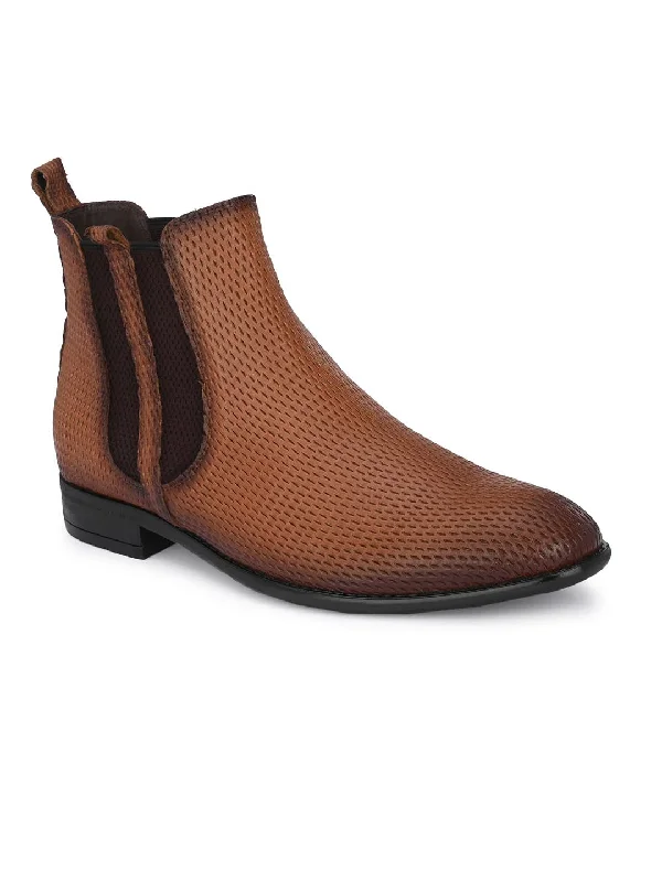 Hitz Men's Tan Leather Slip-On Ankle Boot Shoes