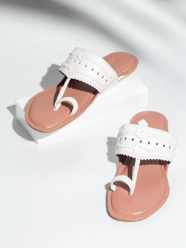 Women White Embellished One Toe Flats