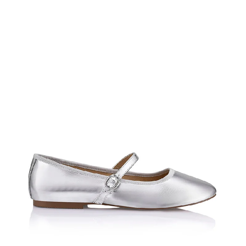 Bambi Mary-Jane Flats - Silver Smooth