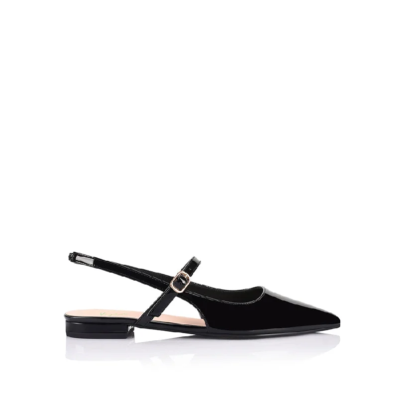 Hiatus Sling Back Flats - Black Patent