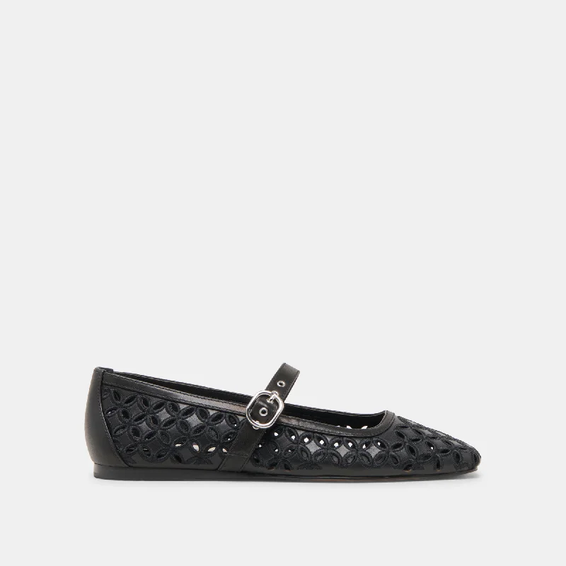 RODNI EYELET PERF BALLET FLATS BLACK LEATHER