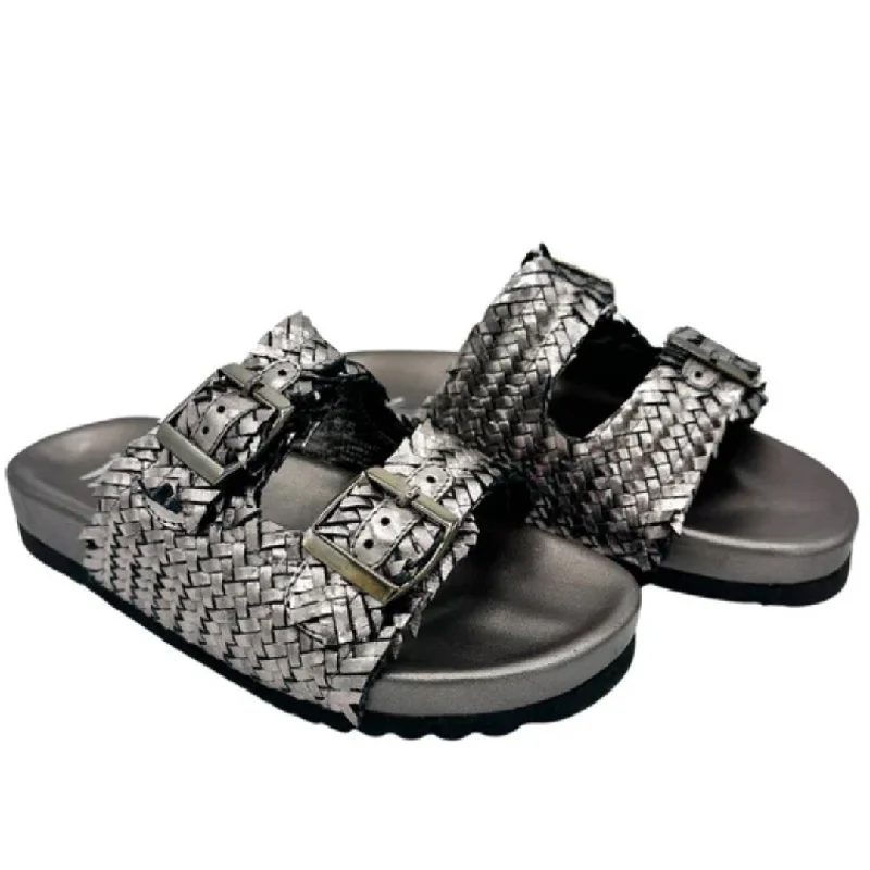 Online Exclusive | Intertwine Woven Strap Slide in Pewter Silver