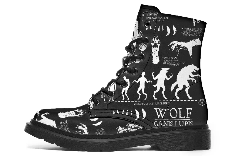 Wolf Study Boots - Vegan Leather Doc-Style Boots with Durable Stitched on Soles