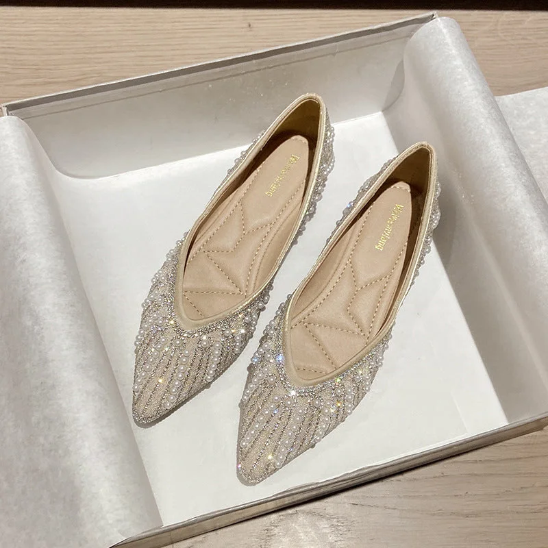 Women Stylish Casual Crystal Pointed Toe Flats