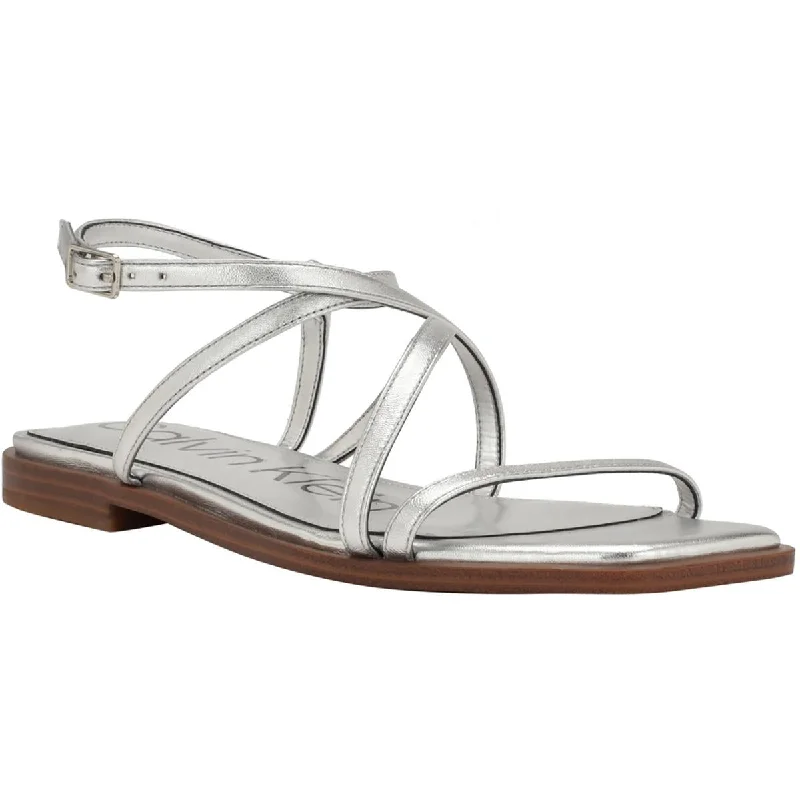 Calvin Klein Womens Millia2 Leather Casual Ankle Strap