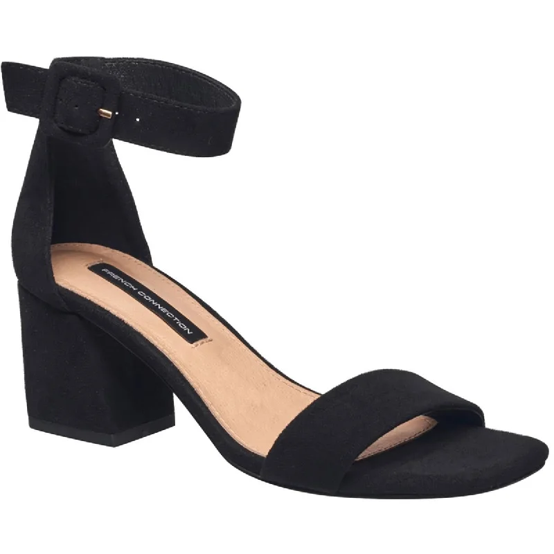 French Connection Womens Texas Vegan Suede Block Heel Ankle Strap