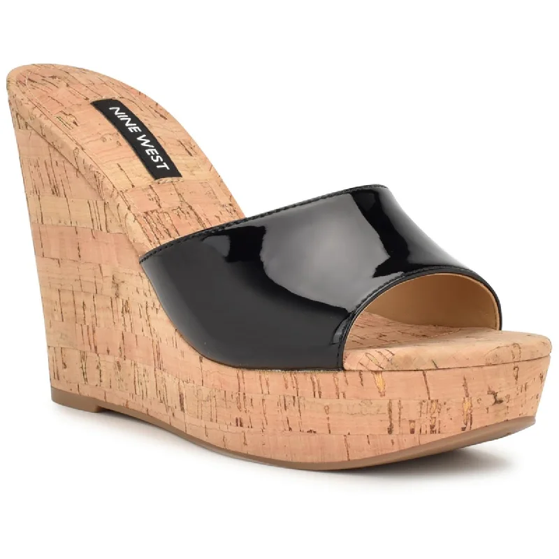 Nine West Womens Herden Patent Cork Wedge Sandals