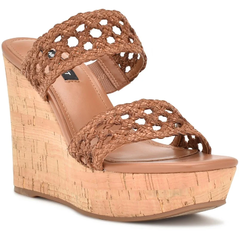 Nine West Womens KALANI2 Cork heel Square toe Wedge Sandals