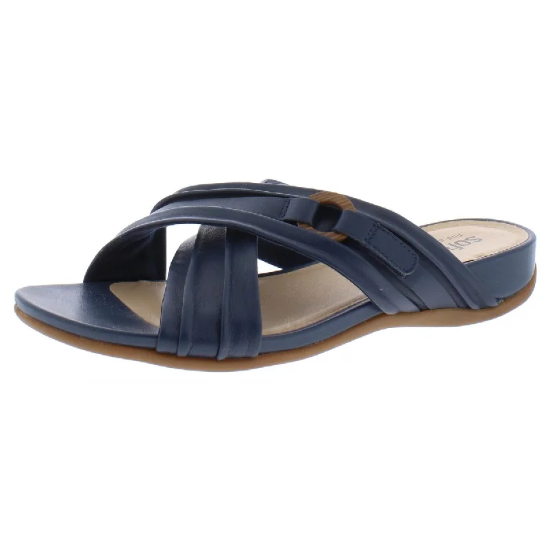 SoftWalk Womens Taza Leather Open Toe Slide Sandals