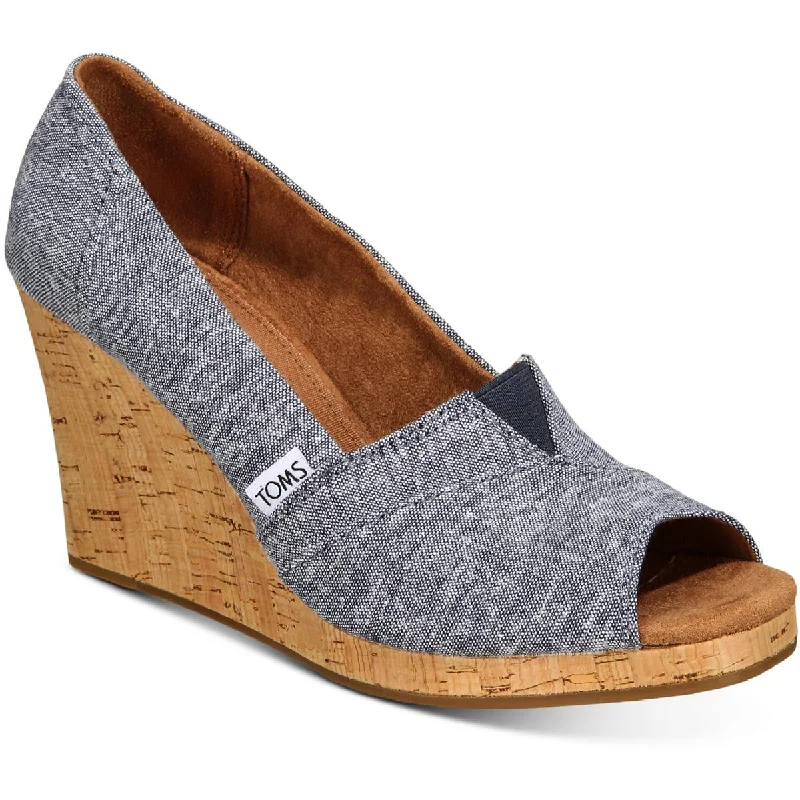 Toms Womens Classic Peep-Toe Slip On Wedge Sandals