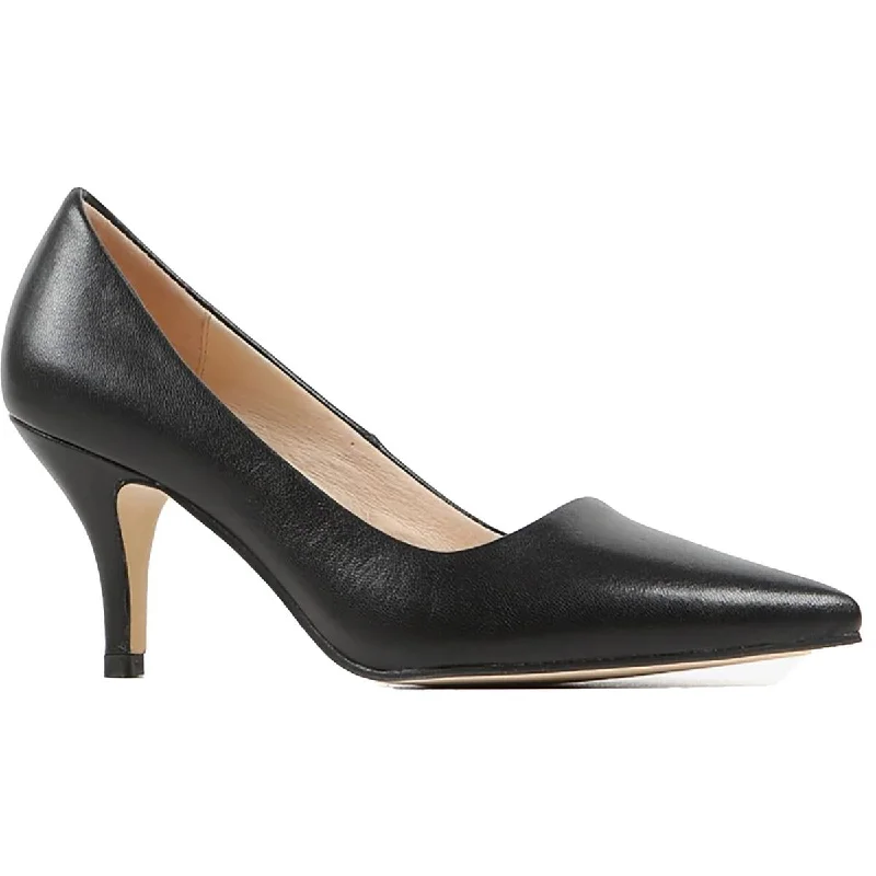 All Black Womens Faux Leather Dressy Pumps