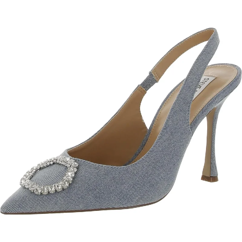 Steve Madden Womens Beignet Denim Pointed Toe Slingback Heels