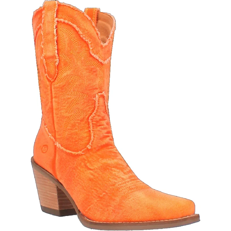 Dingo Womens Yall Need Dolly Orange Denim Cowboy Boots