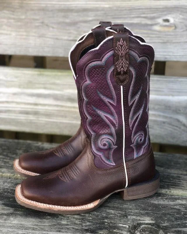 Durango Women's Rebel Pro Plum & Brown Wide Square Toe Cowgirl Boots DRD0377